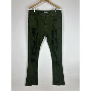 Pheelings Stack Flare Distressed Jeans Mens 38 X 35” Released Hem Green